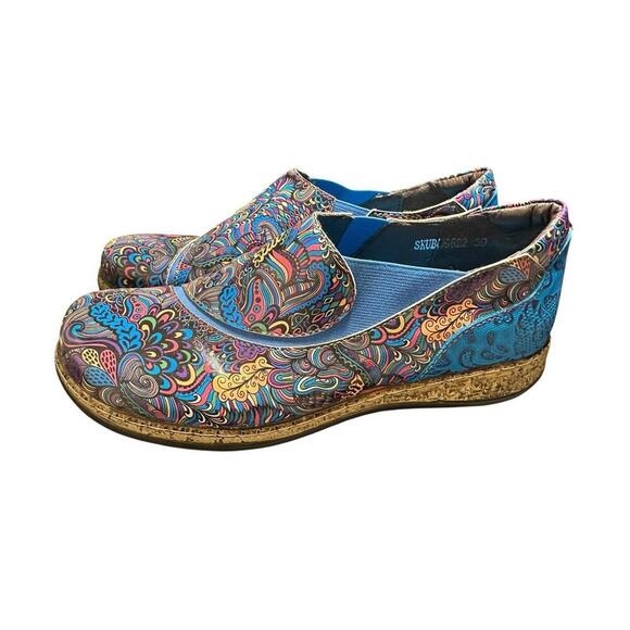 Socofy Printed Pattern Loafer Shoes Size 39 Blue Slip On Casual Festival Retro - Picture 1 of 5